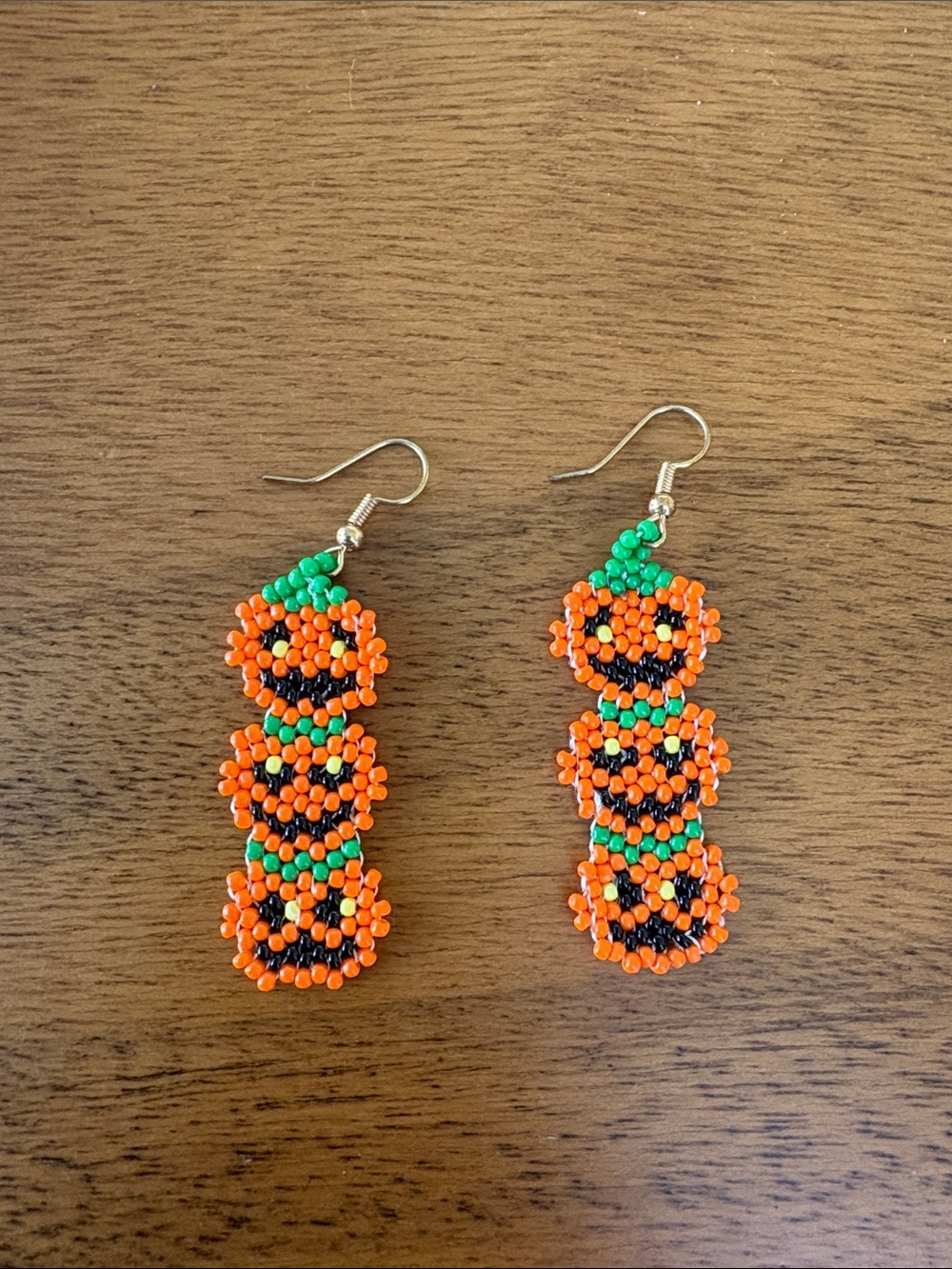 Beaded Halloween Pumpkin Stack Earrings - Vintage